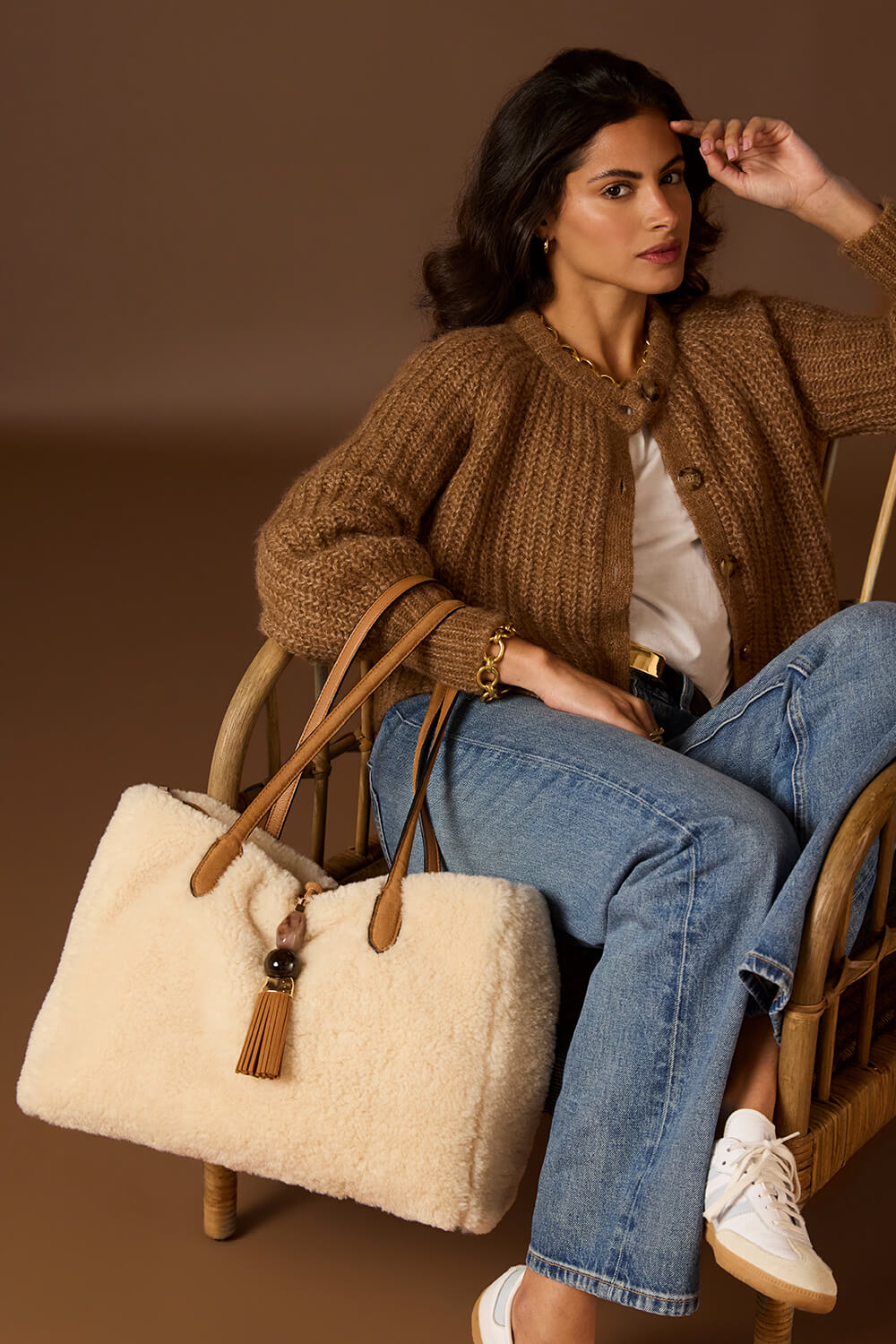 Sandrine Ecru Borg Large Tote