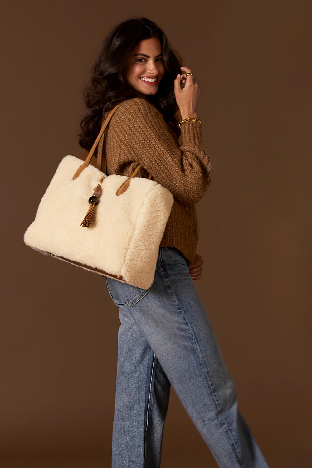 Sandrine Ecru Borg Large Tote