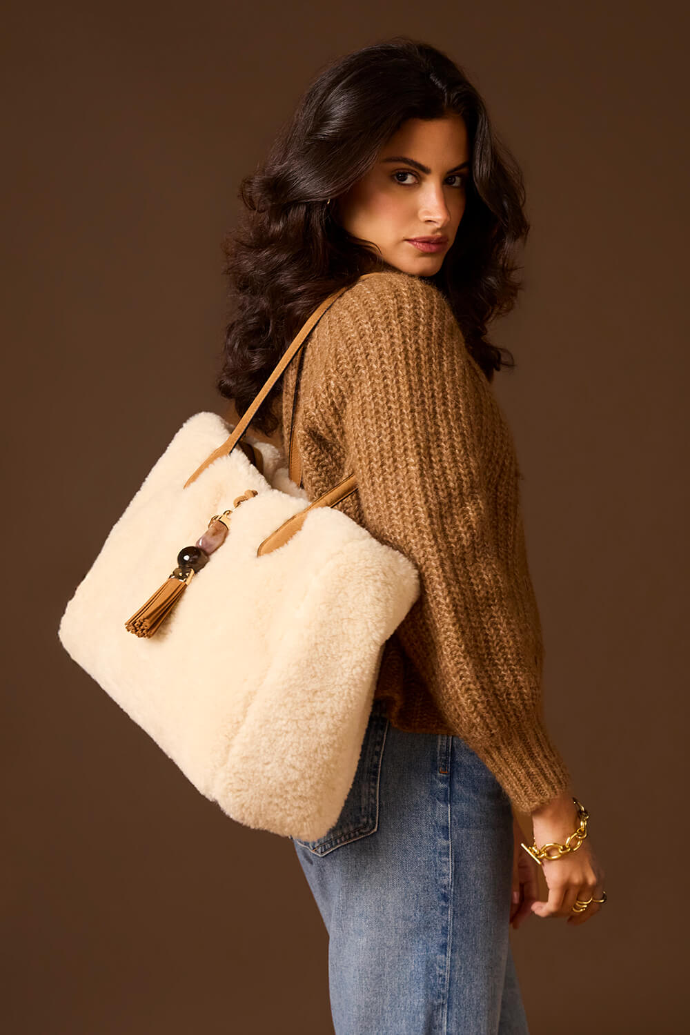 Sandrine Ecru Borg Large Tote