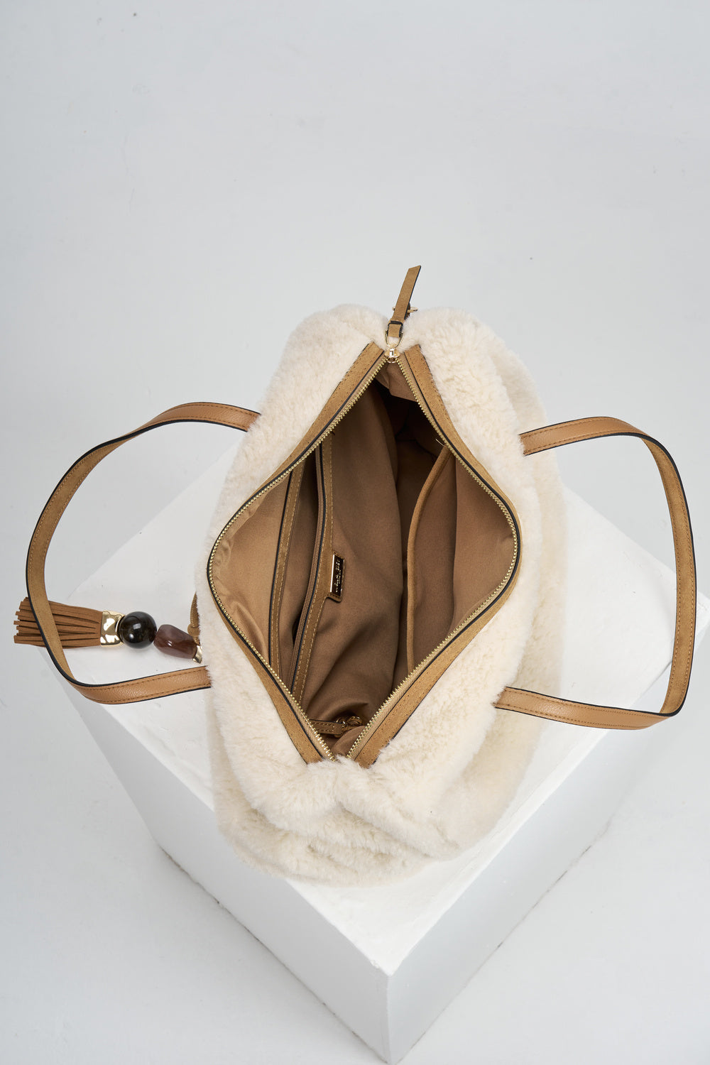 Sandrine Ecru Borg Large Tote