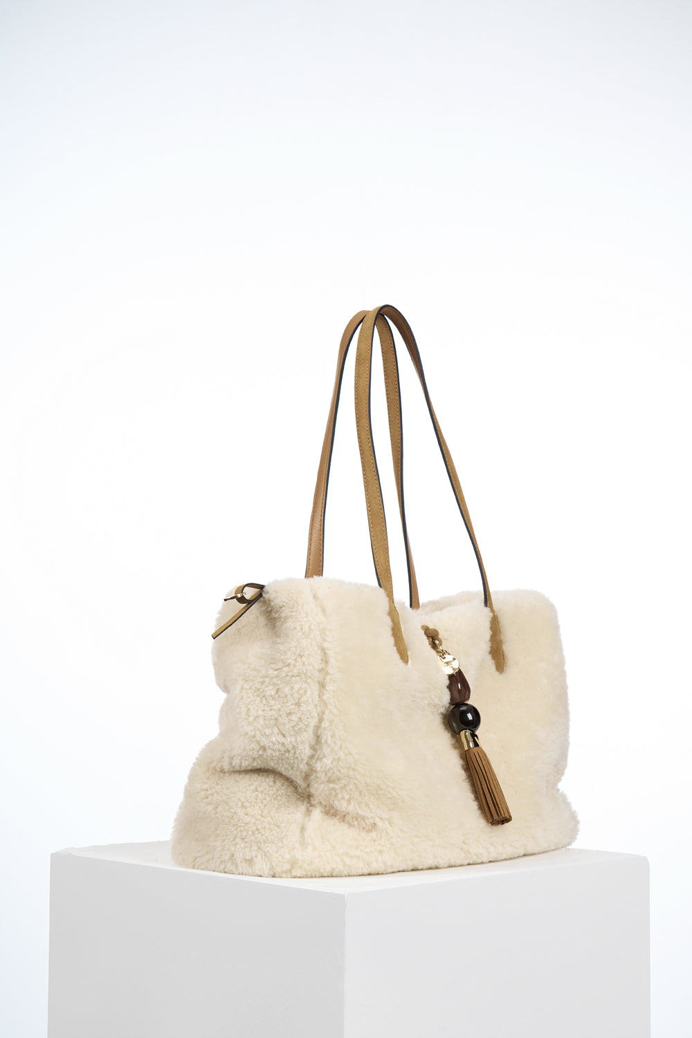 Sandrine Ecru Faux Shearling Large Tote