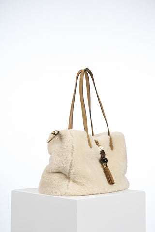 Sandrine Ecru Faux Shearling Large Tote