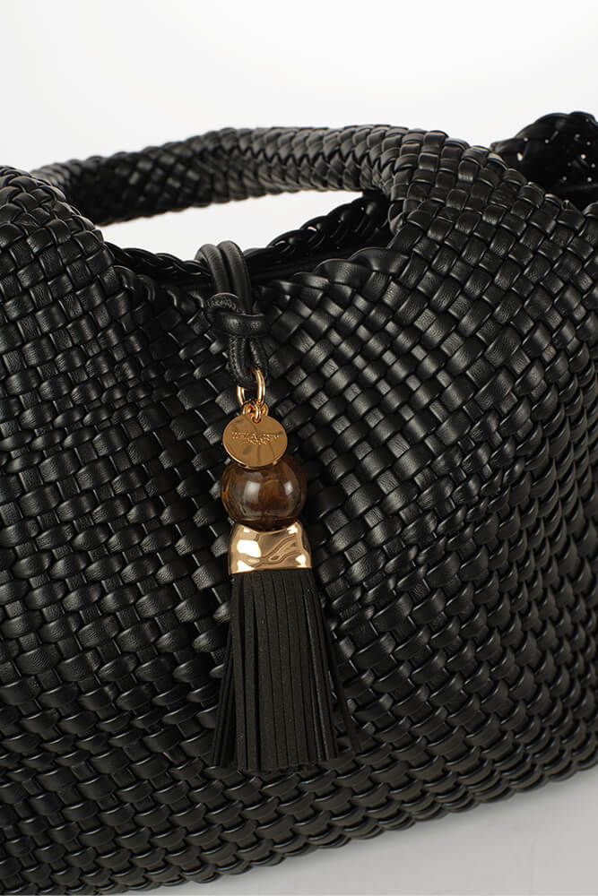 Saskia Black Large Woven Tote