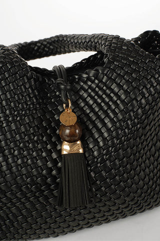 Saskia Black Large Woven Tote