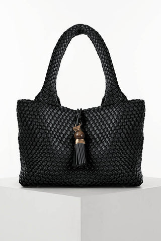 Saskia Black Large Woven Tote