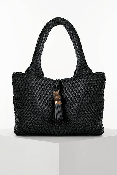 Saskia Black Large Woven Tote