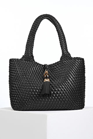 Saskia Black Large Woven Tote