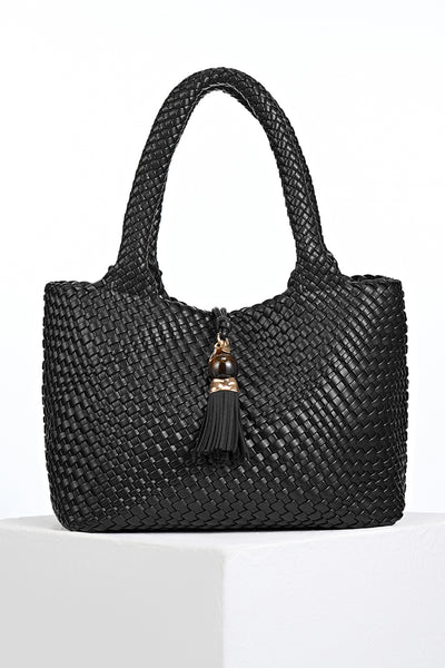 Saskia Black Large Woven Tote