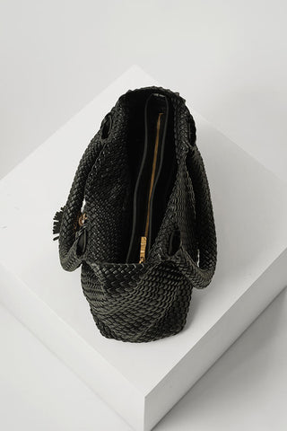 Saskia Black Large Woven Tote