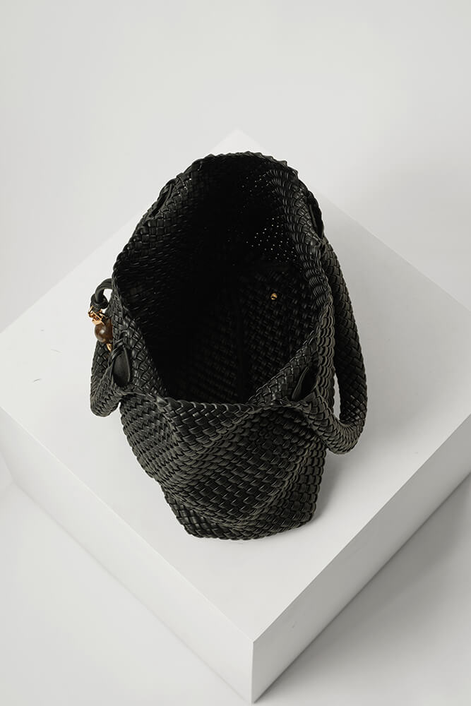 Saskia Black Large Woven Tote