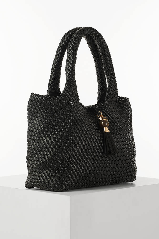 Saskia Black Large Woven Tote