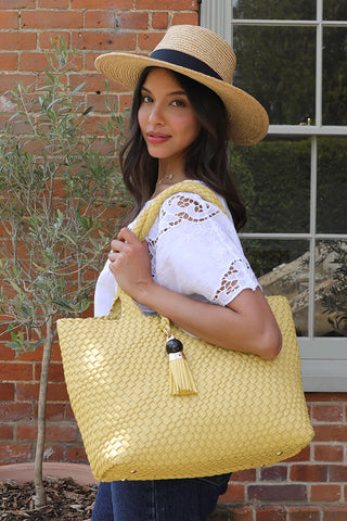 Saskia Buttercup Yellow Large Woven Tote