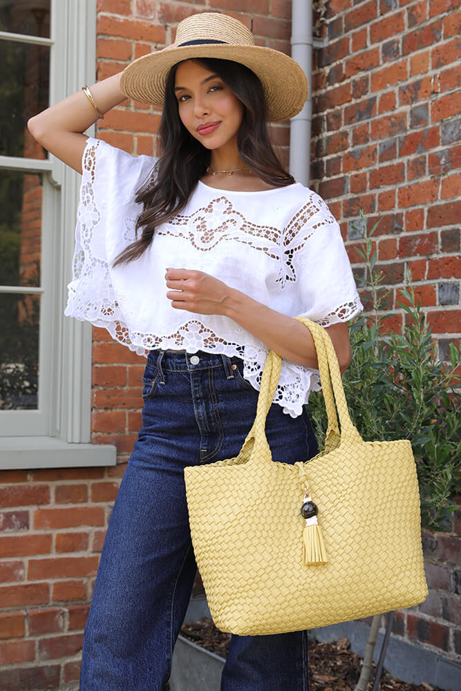 Saskia Buttercup Yellow Large Woven Tote