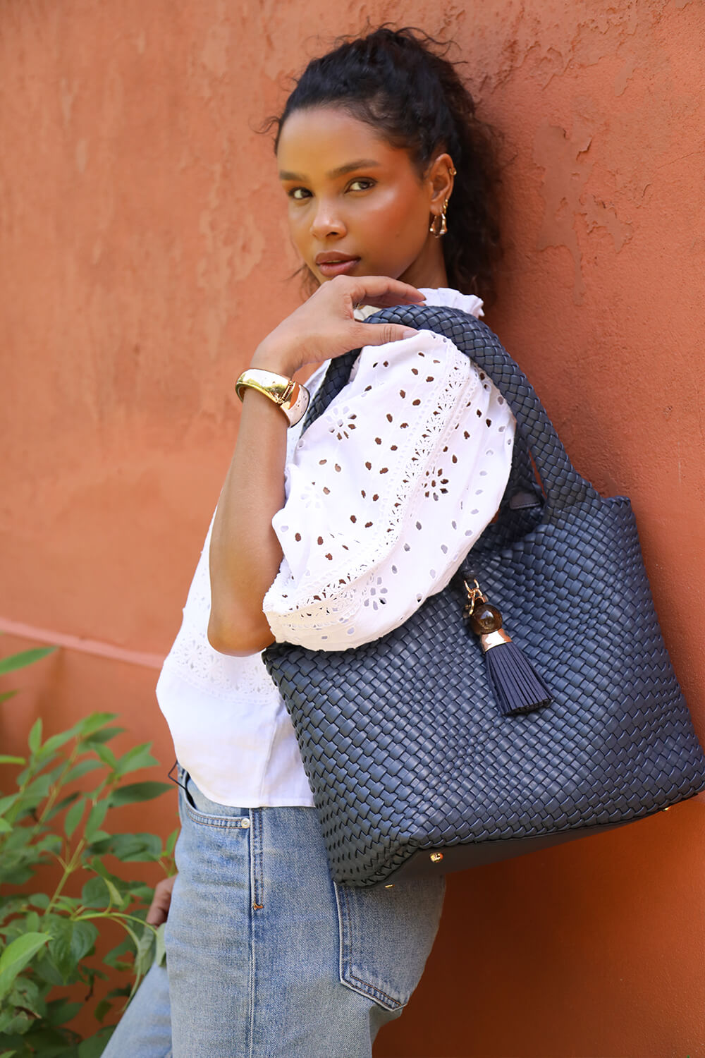 Saskia Denim Blue Woven Tote