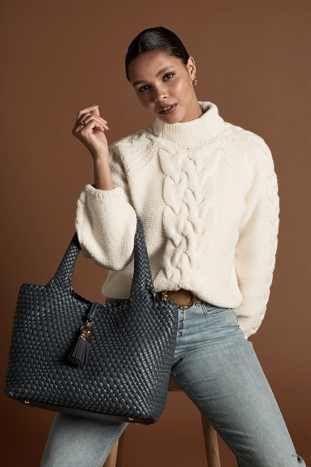 Saskia Denim Blue Woven Tote