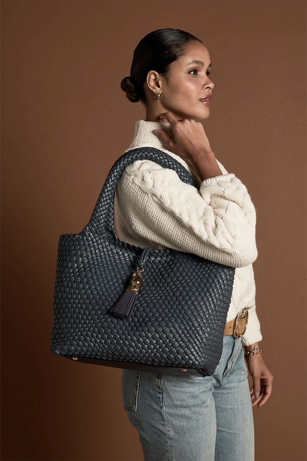 Saskia Denim Blue Woven Tote