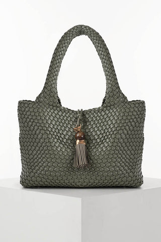 Saskia Khaki Large Woven Tote