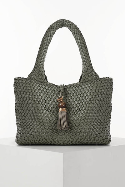 Saskia Khaki Large Woven Tote