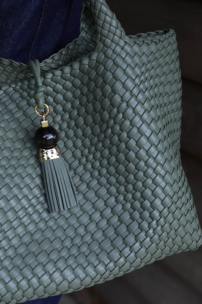 Saskia Khaki Large Woven Tote