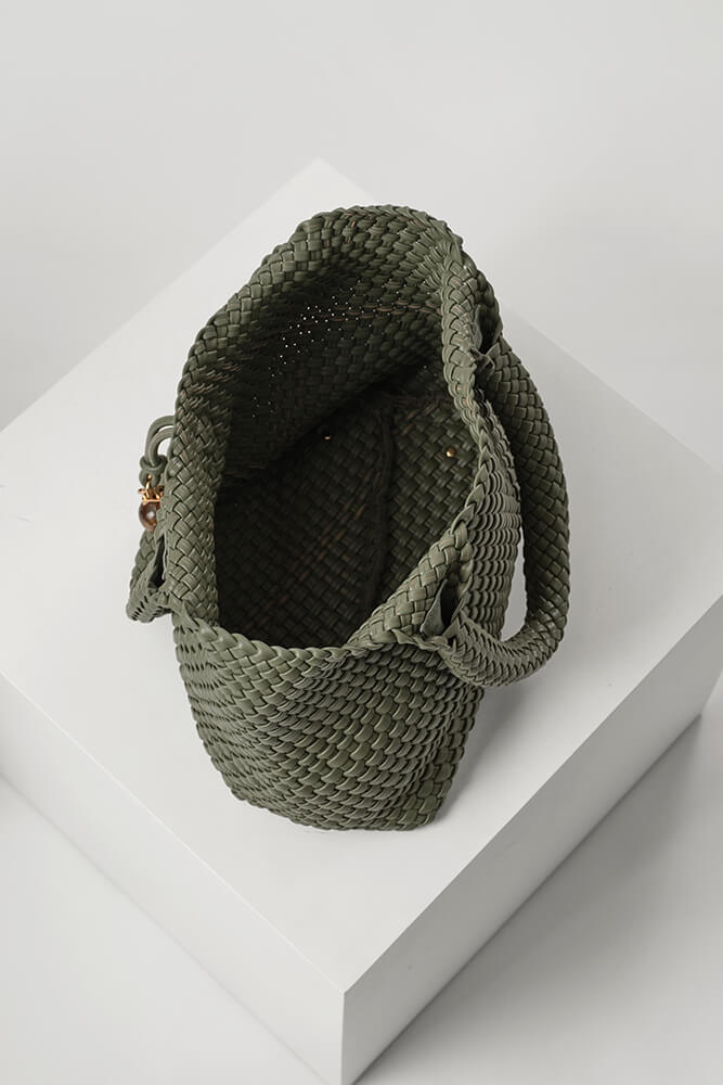 Saskia Khaki Large Woven Tote