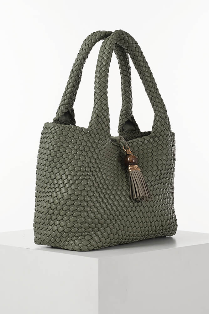 Saskia Khaki Large Woven Tote