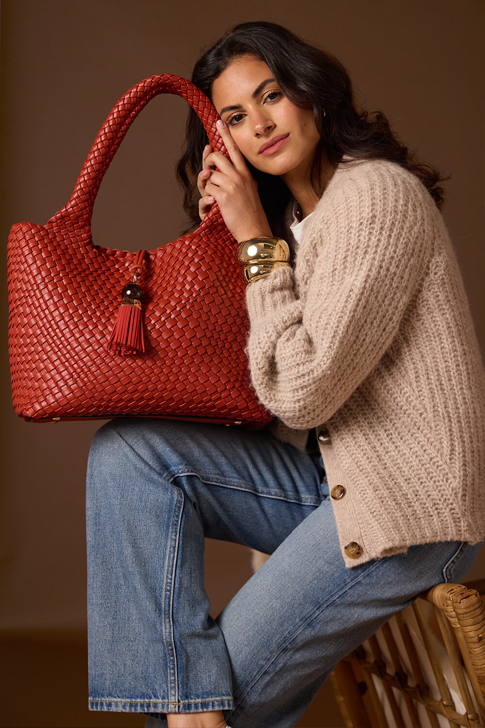 Saskia Tomato Red Woven Tote