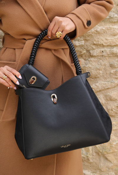 Simone Black Woven Handle Hobo