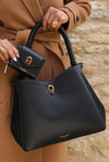 Simone Black Woven Handle Hobo