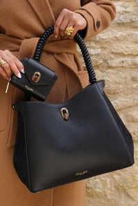 Simone Black Woven Handle Hobo