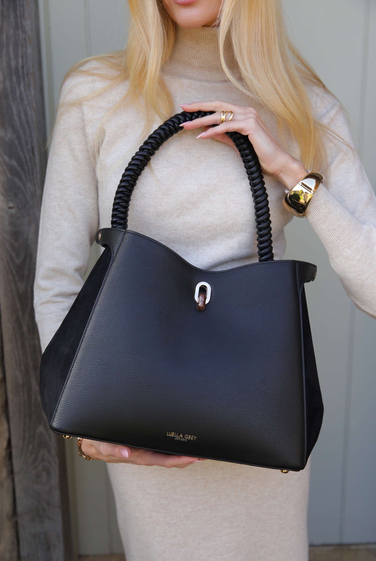Simone Black Woven Handle Hobo