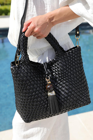 Suky Black Medium Woven Crossbody