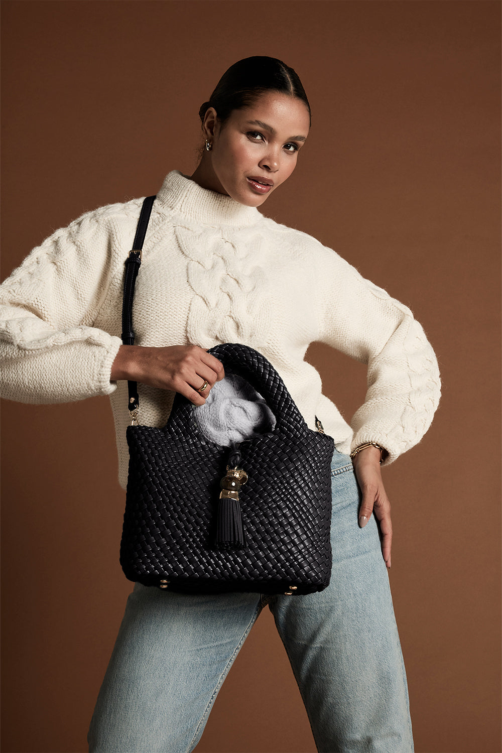 Suky Black Medium Woven Crossbody