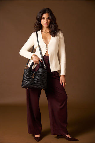 Suky Black Medium Woven Crossbody
