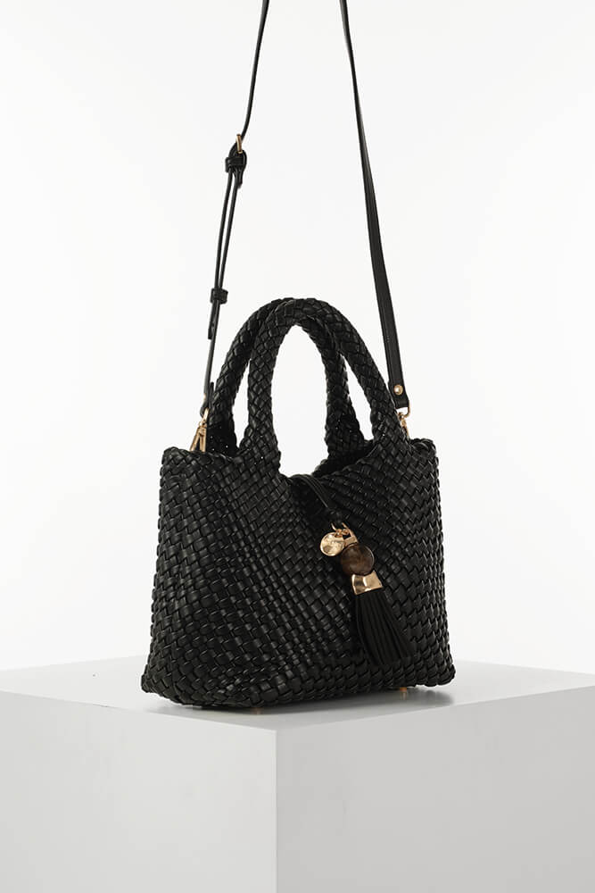 Suky Black Medium Woven Crossbody
