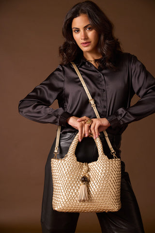 Suky Gold Woven Crossbody
