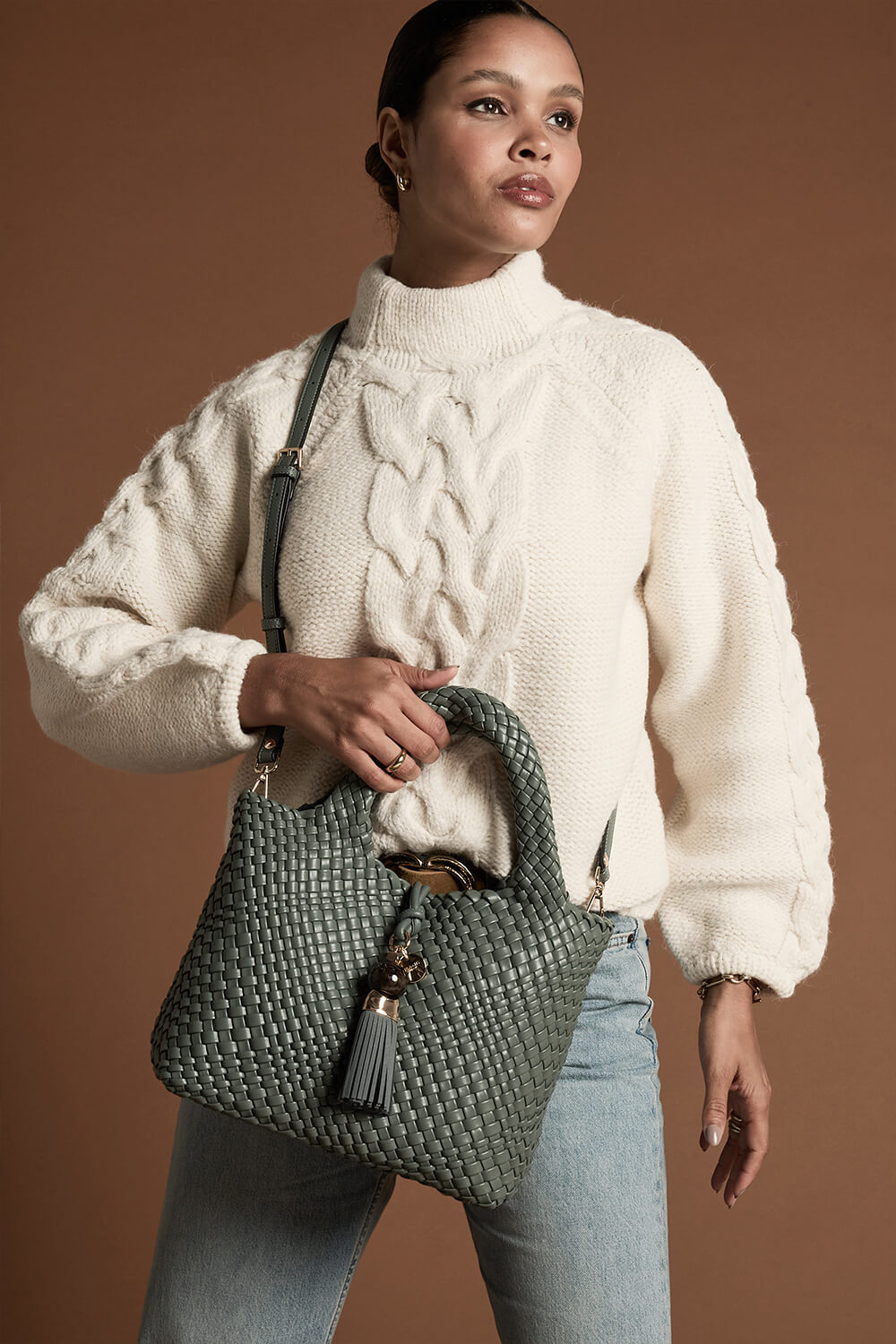 Suky Steel Green Woven Crossbody