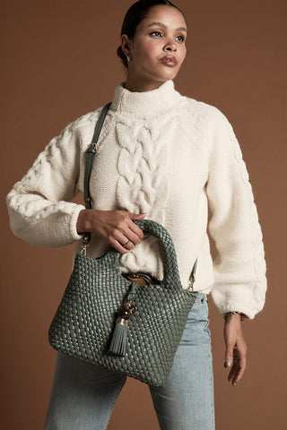 Suky Steel Green Woven Crossbody