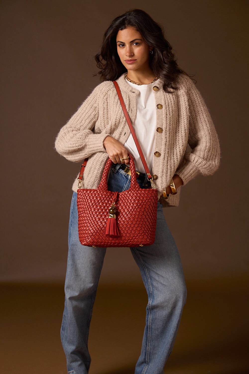 Suky Tomato Red Woven Crossbody