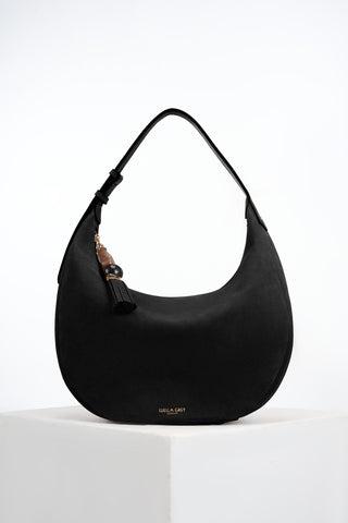 Theodora Black Recycled Suede Scoop Hobo
