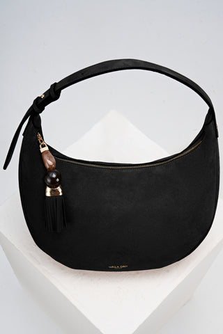 Theodora Black Recycled Suede Scoop Hobo