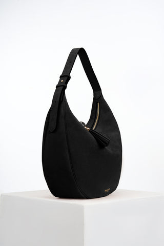 Theodora Black Recycled Suede Scoop Hobo
