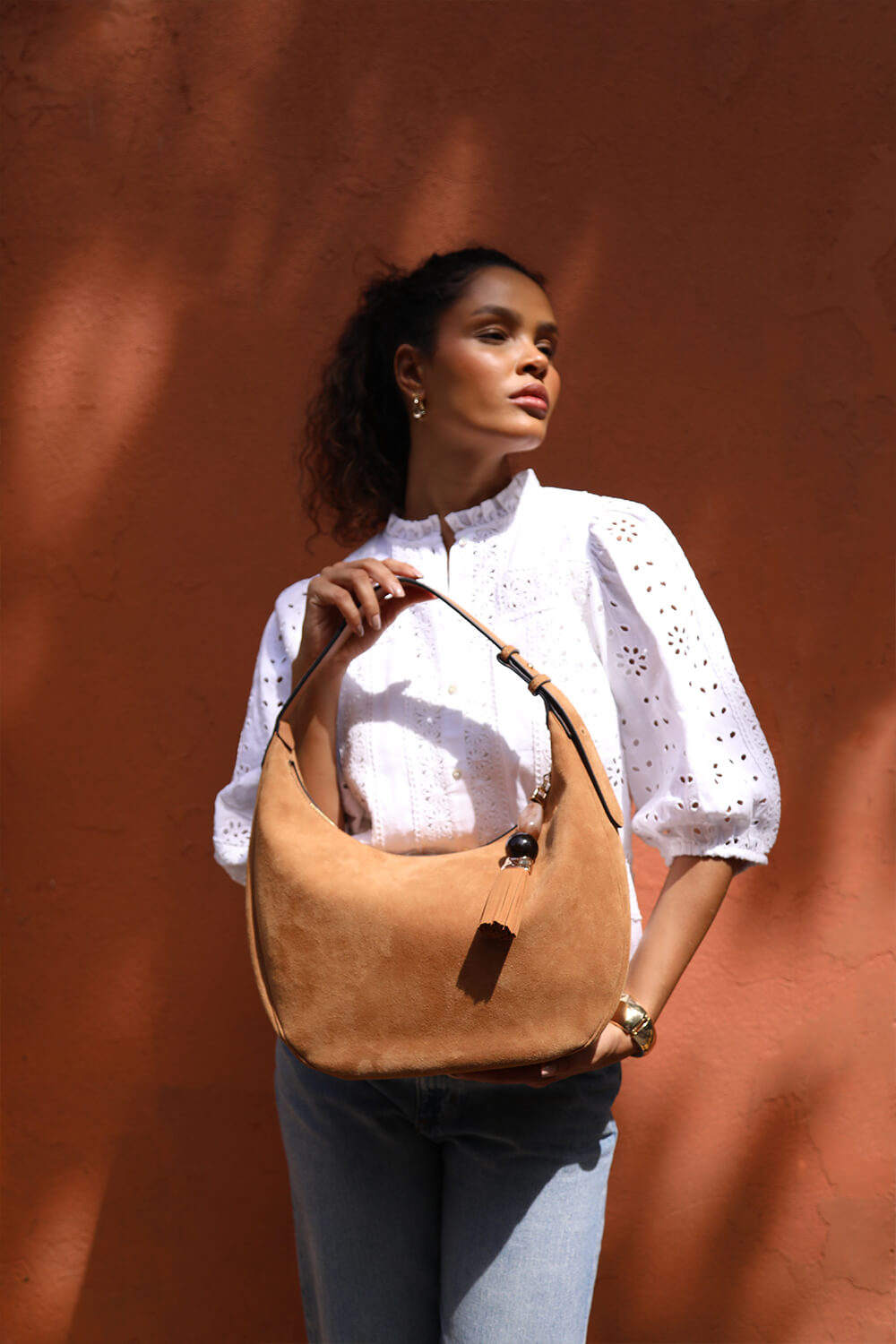 Theodora Tan Recycled Suede Scoop Hobo