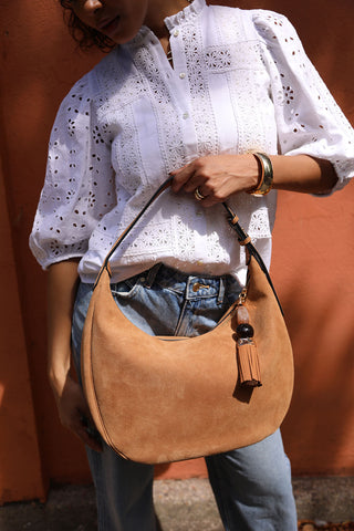 Theodora Tan Recycled Suede Scoop Hobo