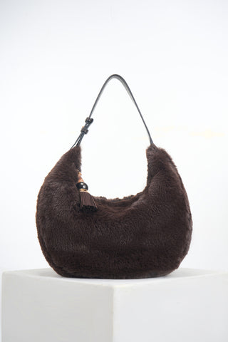 Theodora Chocolate Faux Fur Scoop Hobo