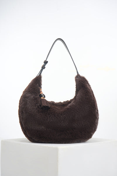 Theodora Chocolate Faux Fur Scoop Hobo