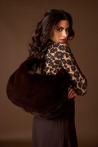 Theodora Chocolate Faux Fur Scoop Hobo