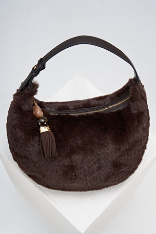 Theodora Chocolate Faux Fur Scoop Hobo