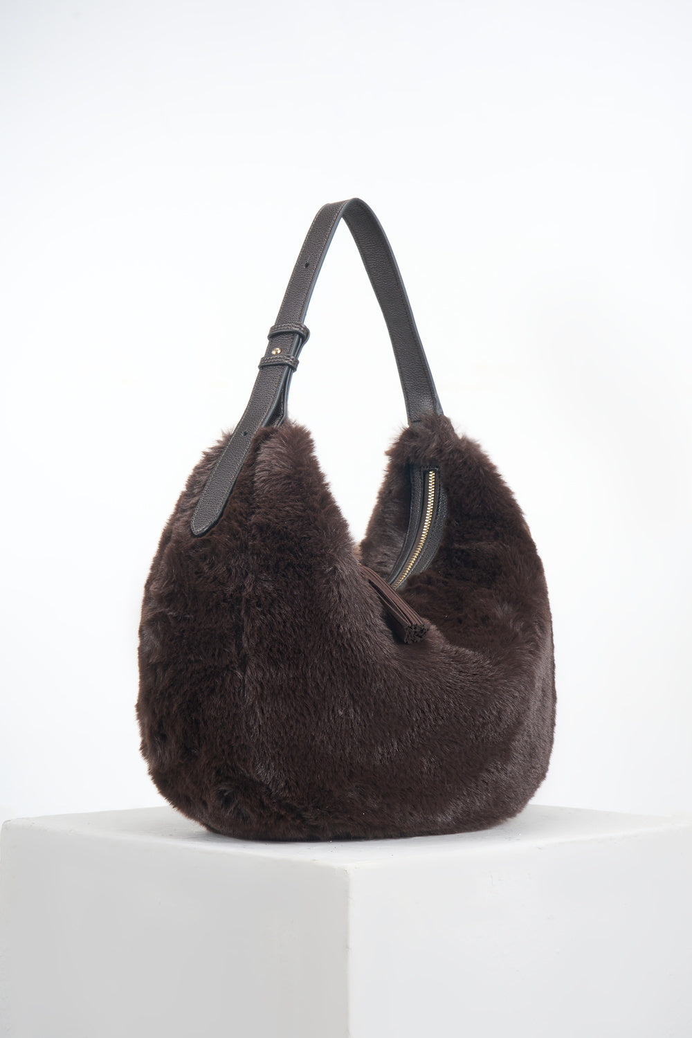 Theodora Chocolate Faux Fur Scoop Hobo