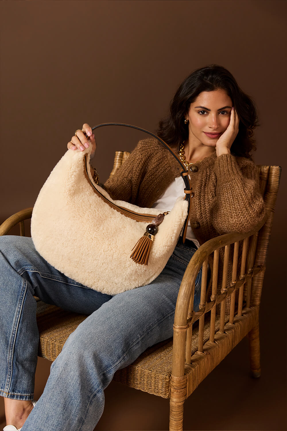 Theodora Ecru Borg Scoop Hobo