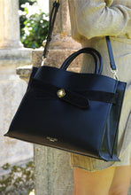 Load image into Gallery viewer, Clementine Black Molten Turnlock Belted Tote

